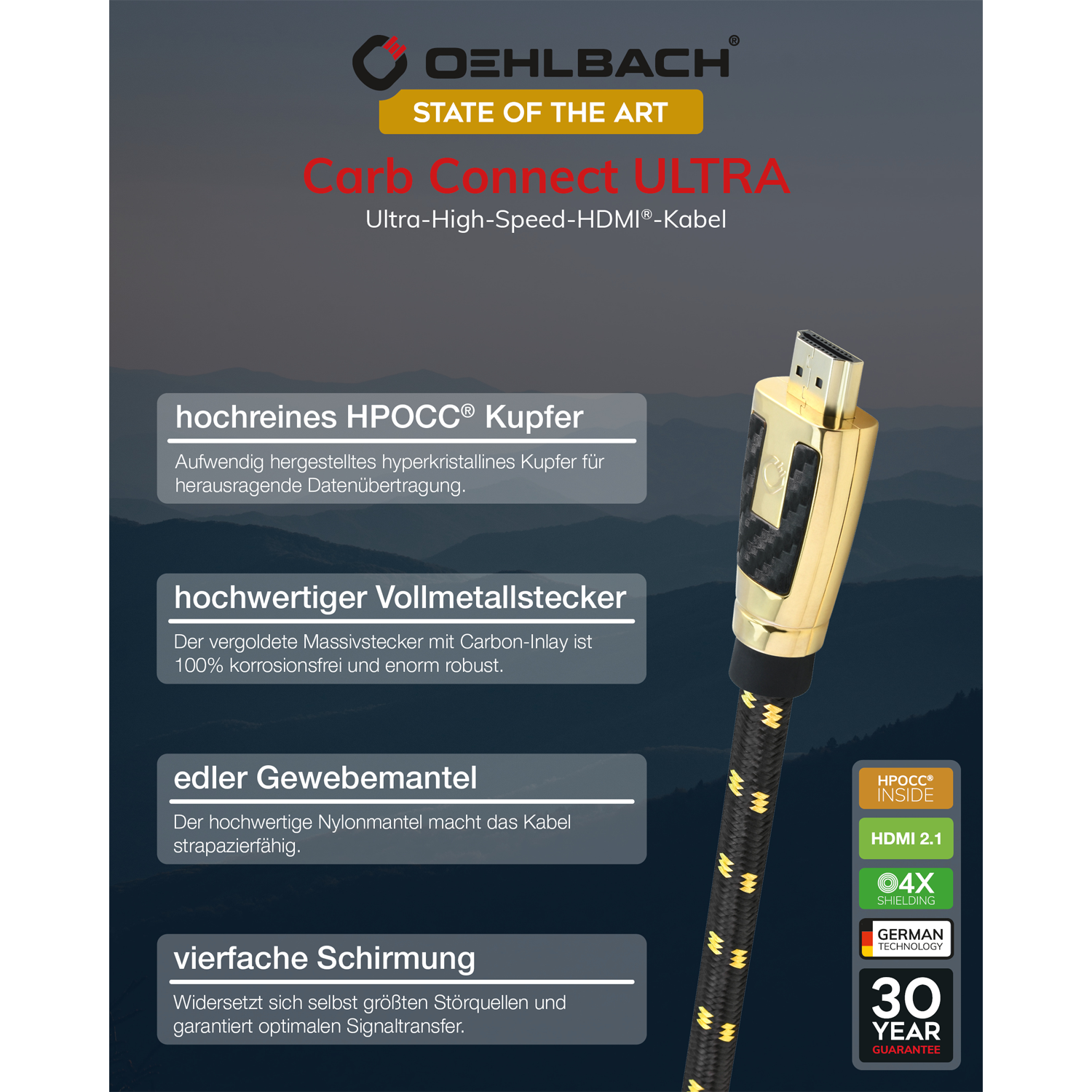 OehlbachSTATE OF THE ART XXL Carb Connect UltraCarb Connect Ultra HDMI 1x5,1m gold HDMI кабель D1C11445